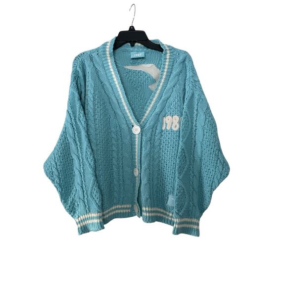 Taylor Swift 1989 Cardigan Blue White Cable Knit Sweater XS SM Taylor's Version - Picture 1 of 10